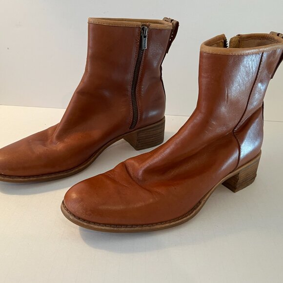 Timberland Brown Leather Ankle Boots Zip Closure Block Heels ~ Women's Size 10W - Picture 11 of 15